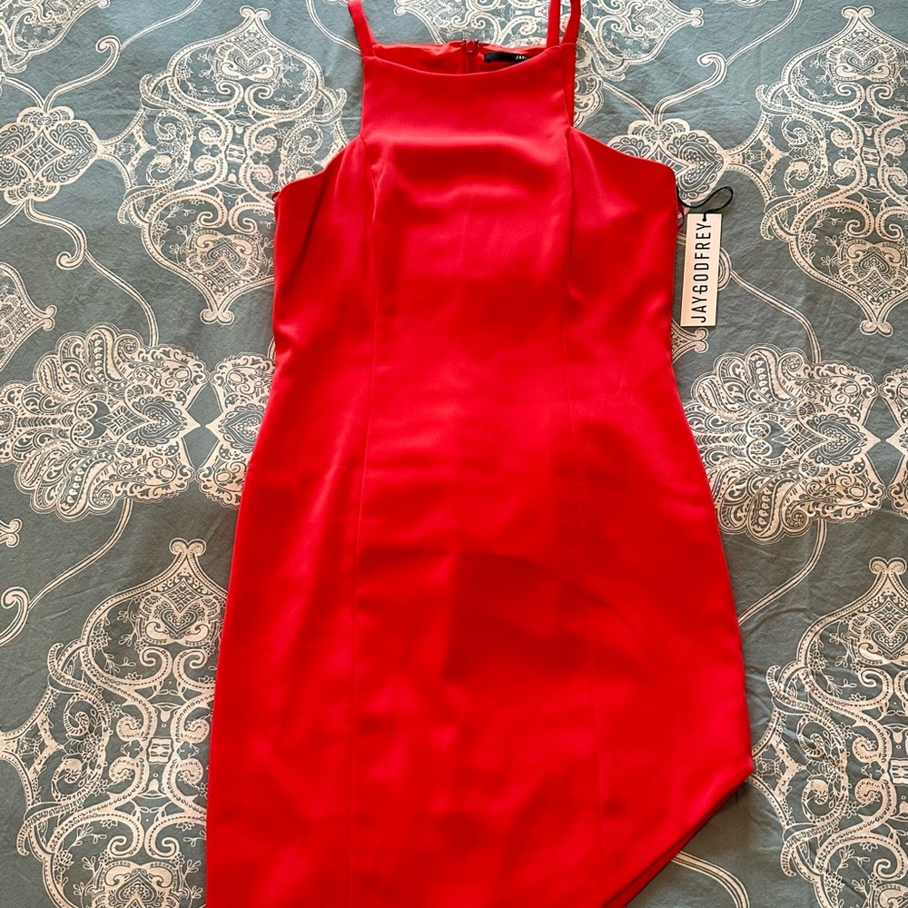 Jay Godfrey fitting sleeveless red dress with asymmetrical hemline size 8 ( new) - Picture 5 of 12